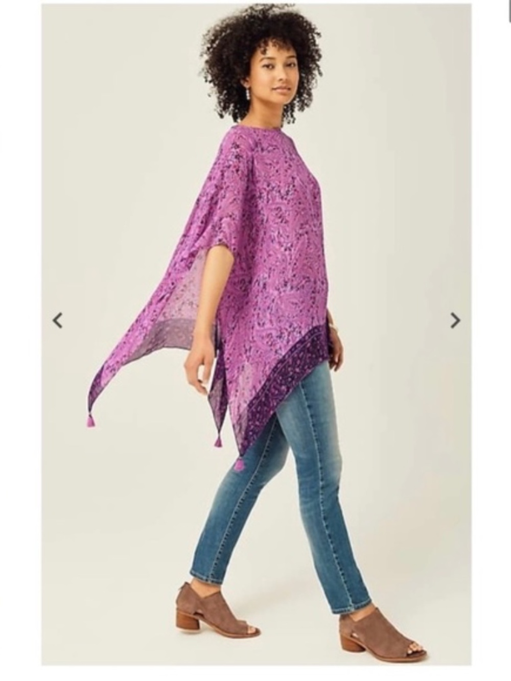 J. Jill Pink Paisley Sheer Tassel Poncho Floral Top size S-L